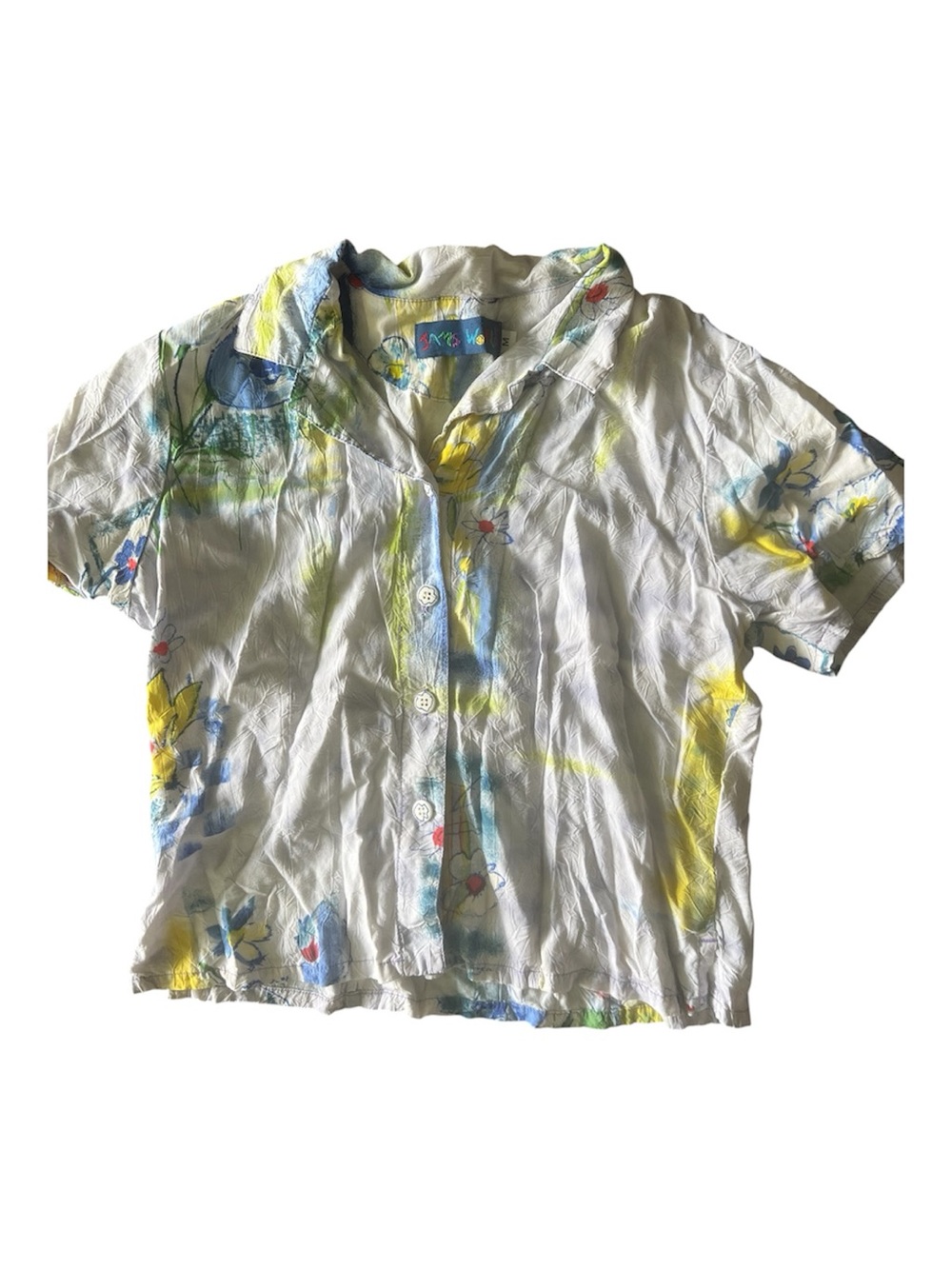 James World Kids Floral Button-Up Shirt Size M Colorful Artsy Print